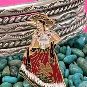 Silver and gold Tone Enamel Mexican Women Dancer
